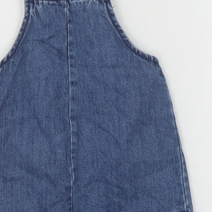 NEXT Blue 100% Cotton Pinafore/Dungaree Dress Size 12-18 Months Square Neck Button