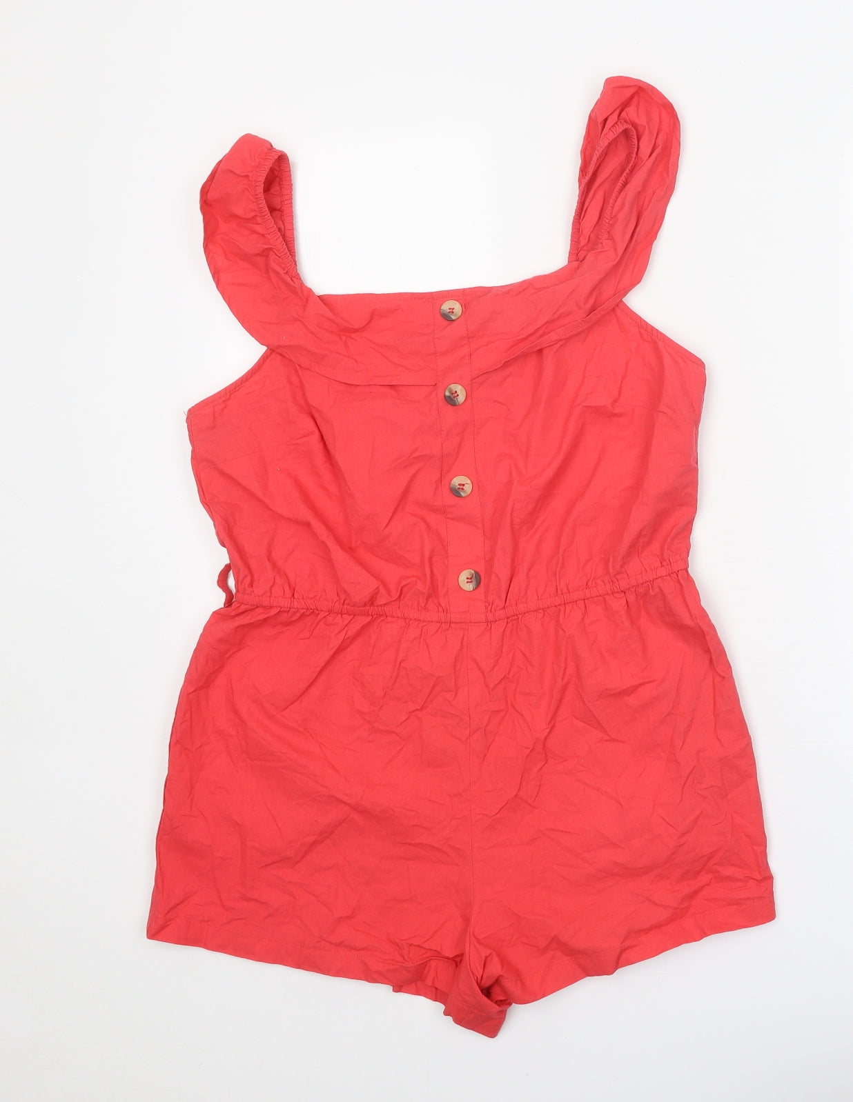 Missguided Womens Red Polyester Romper One-Piece Size 12 Button