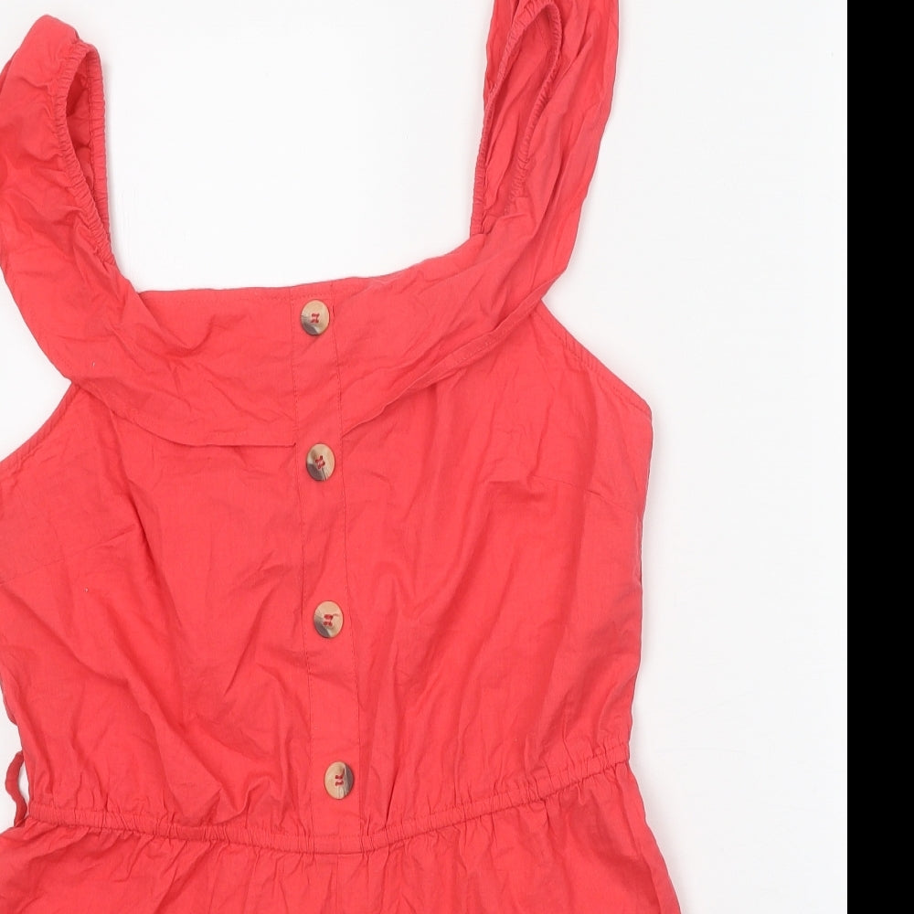 Missguided Womens Red Polyester Romper One-Piece Size 12 Button