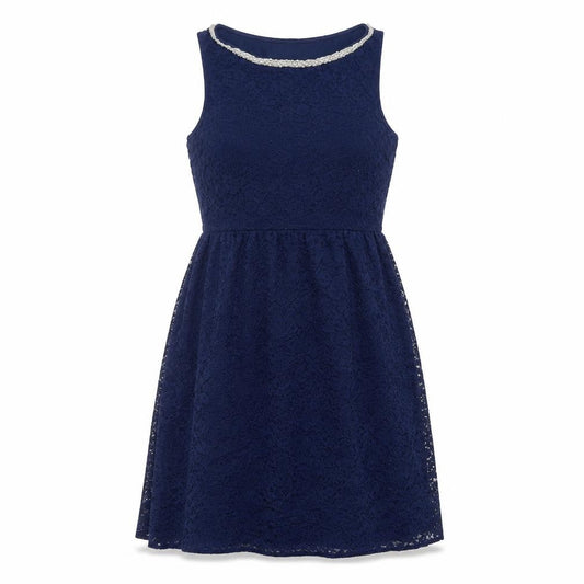 Spring Womens Blue Polyester Fit & Flare Size S Round Neck Zip