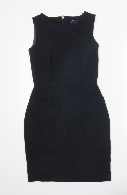 Closet Womens Black Polyester A-Line Size 10 Round Neck Zip