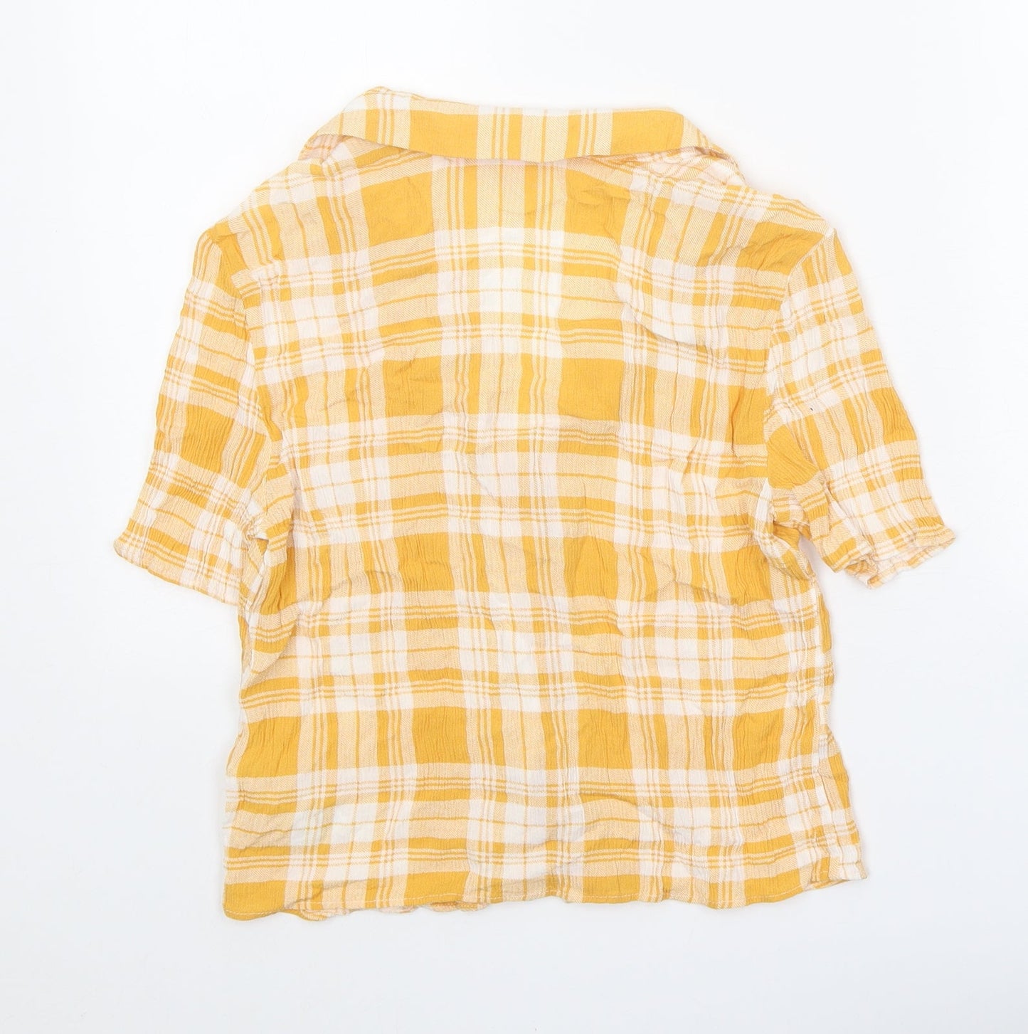Miss Selfridge Womens Yellow Plaid Viscose Cropped Button-Up Size 6 Collared