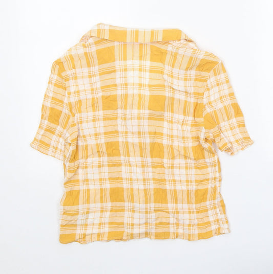 Miss Selfridge Womens Yellow Plaid Viscose Cropped Button-Up Size 6 Collared
