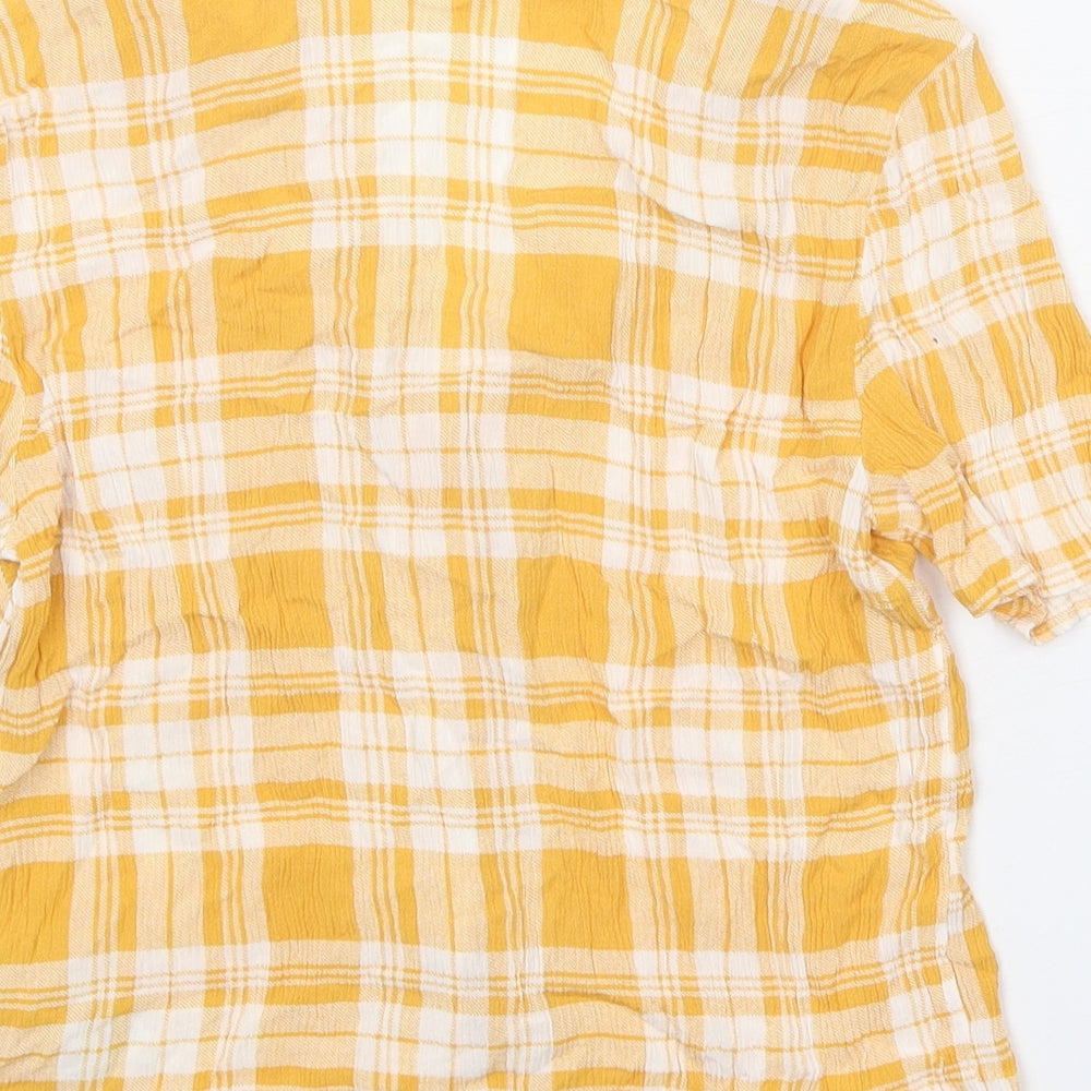 Miss Selfridge Womens Yellow Plaid Viscose Cropped Button-Up Size 6 Collared
