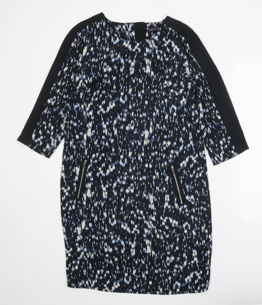 Marks and Spencer Womens Black Geometric Polyester A-Line Size 10 Round Neck Zip