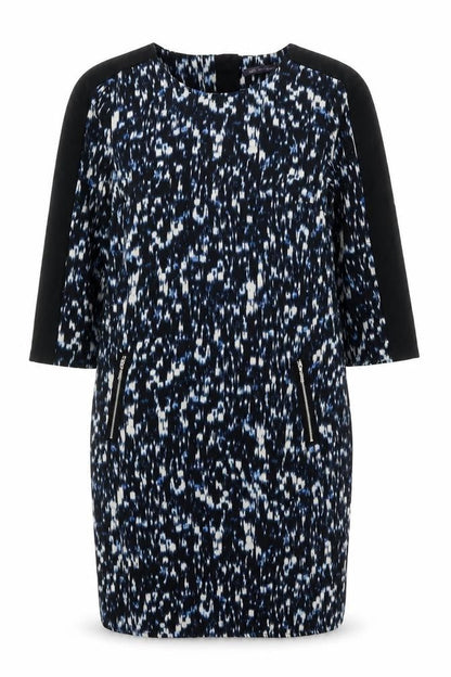 Marks and Spencer Womens Black Geometric Polyester A-Line Size 10 Round Neck Zip