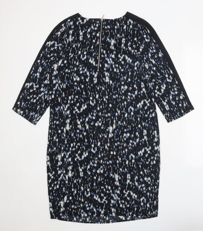 Marks and Spencer Womens Black Geometric Polyester A-Line Size 10 Round Neck Zip