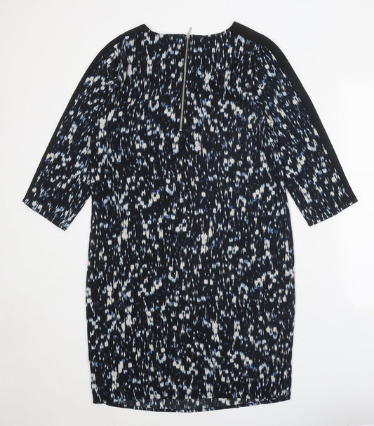 Marks and Spencer Womens Black Geometric Polyester A-Line Size 10 Round Neck Zip