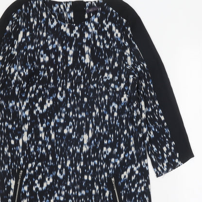 Marks and Spencer Womens Black Geometric Polyester A-Line Size 10 Round Neck Zip