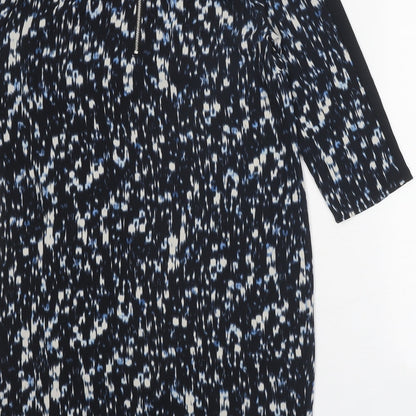 Marks and Spencer Womens Black Geometric Polyester A-Line Size 10 Round Neck Zip