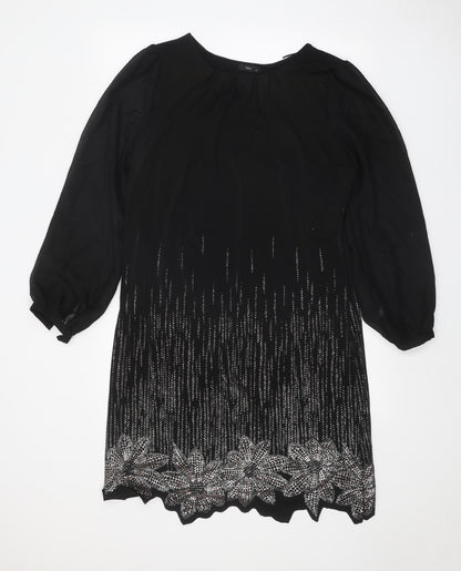 M&Co Womens Black Geometric Polyester Ball Gown Size 14 Round Neck Pullover