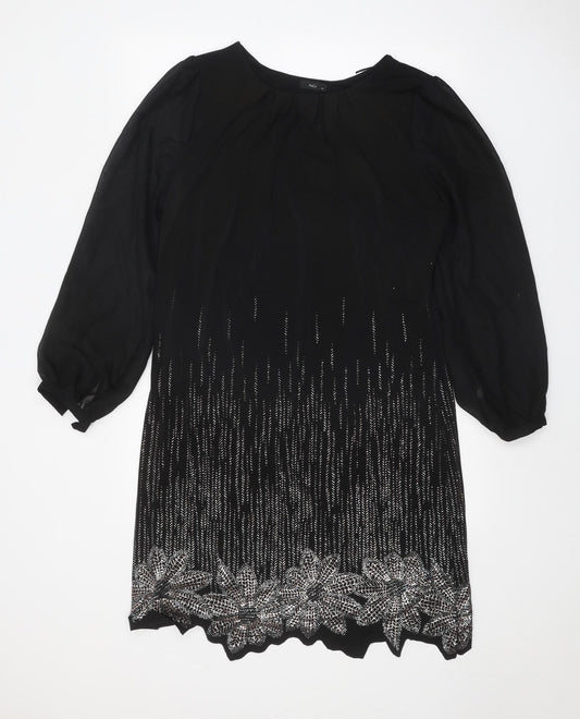 M&Co Womens Black Geometric Polyester Ball Gown Size 14 Round Neck Pullover