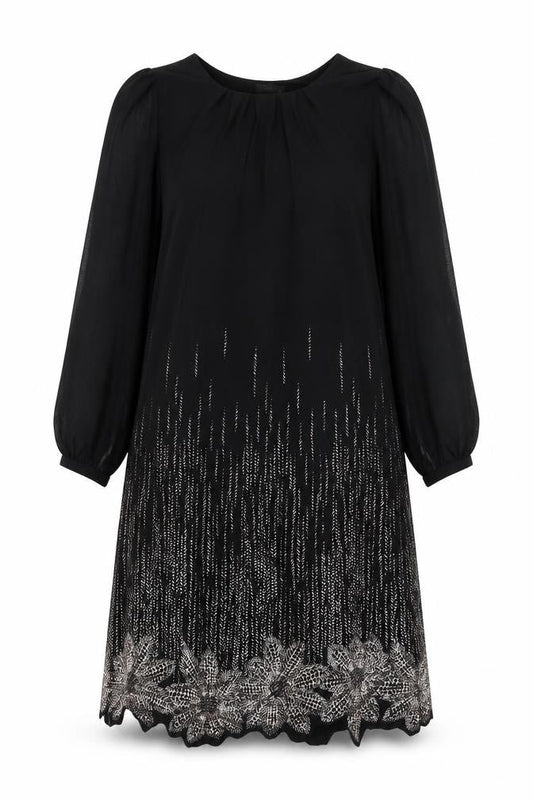 M&Co Womens Black Geometric Polyester Ball Gown Size 14 Round Neck Pullover