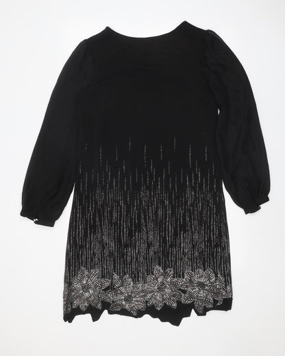M&Co Womens Black Geometric Polyester Ball Gown Size 14 Round Neck Pullover