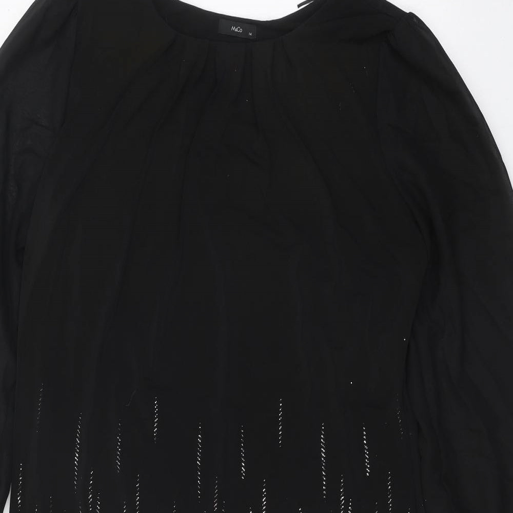 M&Co Womens Black Geometric Polyester Ball Gown Size 14 Round Neck Pullover