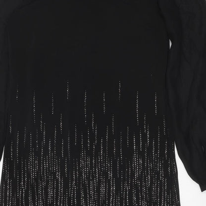 M&Co Womens Black Geometric Polyester Ball Gown Size 14 Round Neck Pullover