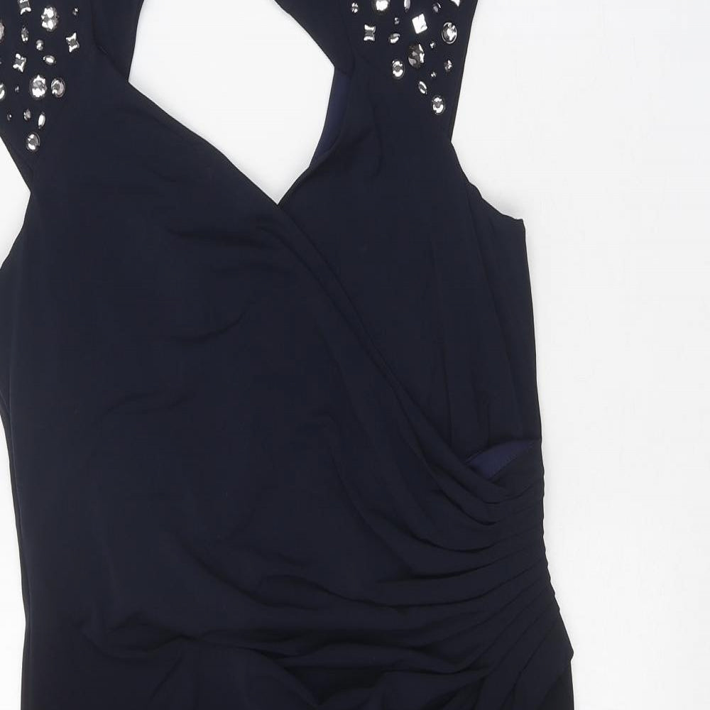 M&Co Womens Blue Polyester A-Line Size 12 V-Neck Zip