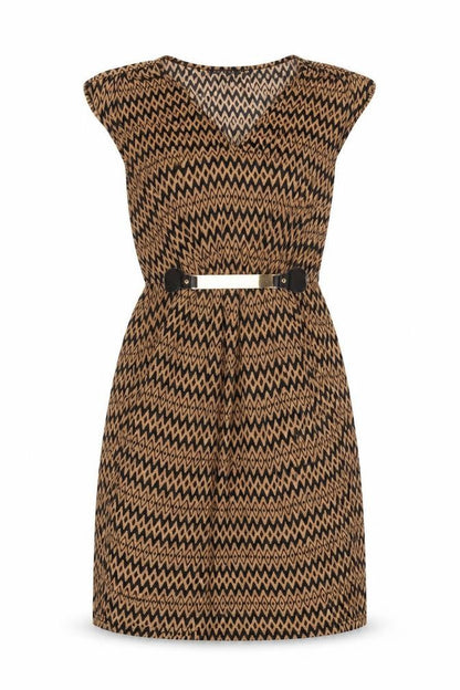 Mela London Womens Brown Geometric Polyester A-Line Size 10 V-Neck Pullover