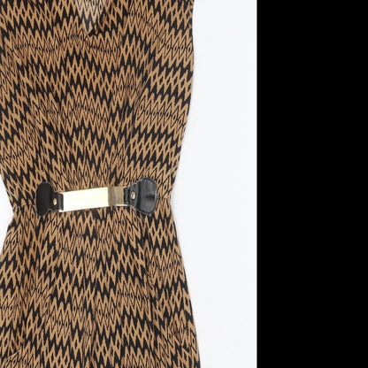 Mela London Womens Brown Geometric Polyester A-Line Size 10 V-Neck Pullover