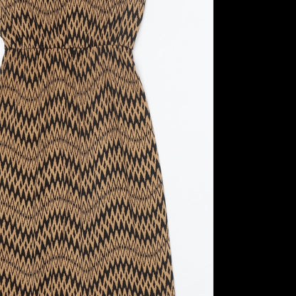 Mela London Womens Brown Geometric Polyester A-Line Size 10 V-Neck Pullover