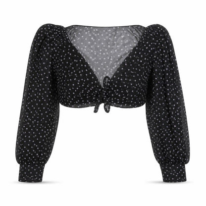 Womens UK Size 8 Misspap Black Cropped Blouse