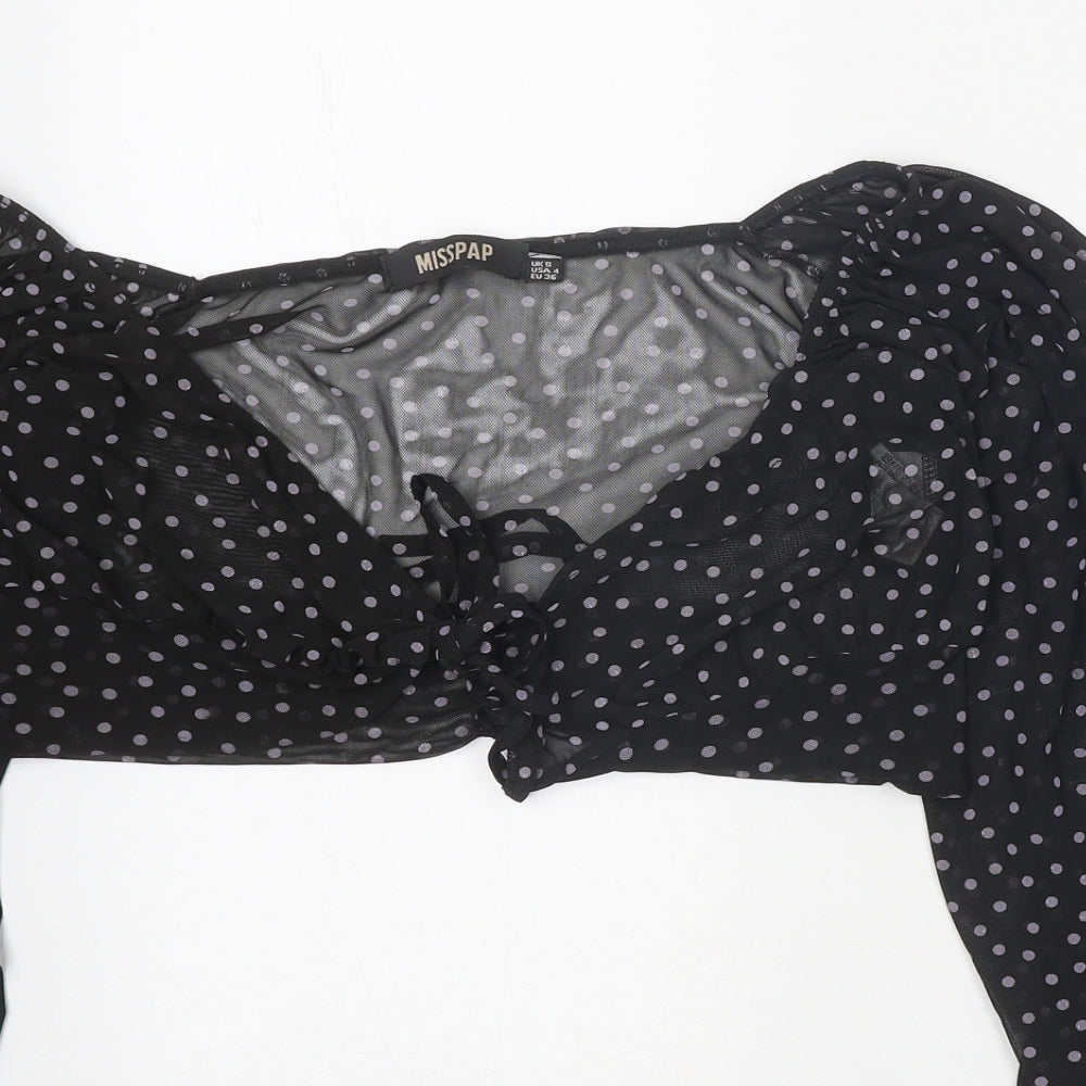 Womens UK Size 8 Misspap Black Cropped Blouse