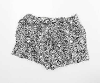 Primark Womens White Animal Print Viscose Bermuda Shorts Size 8 Regular Tie