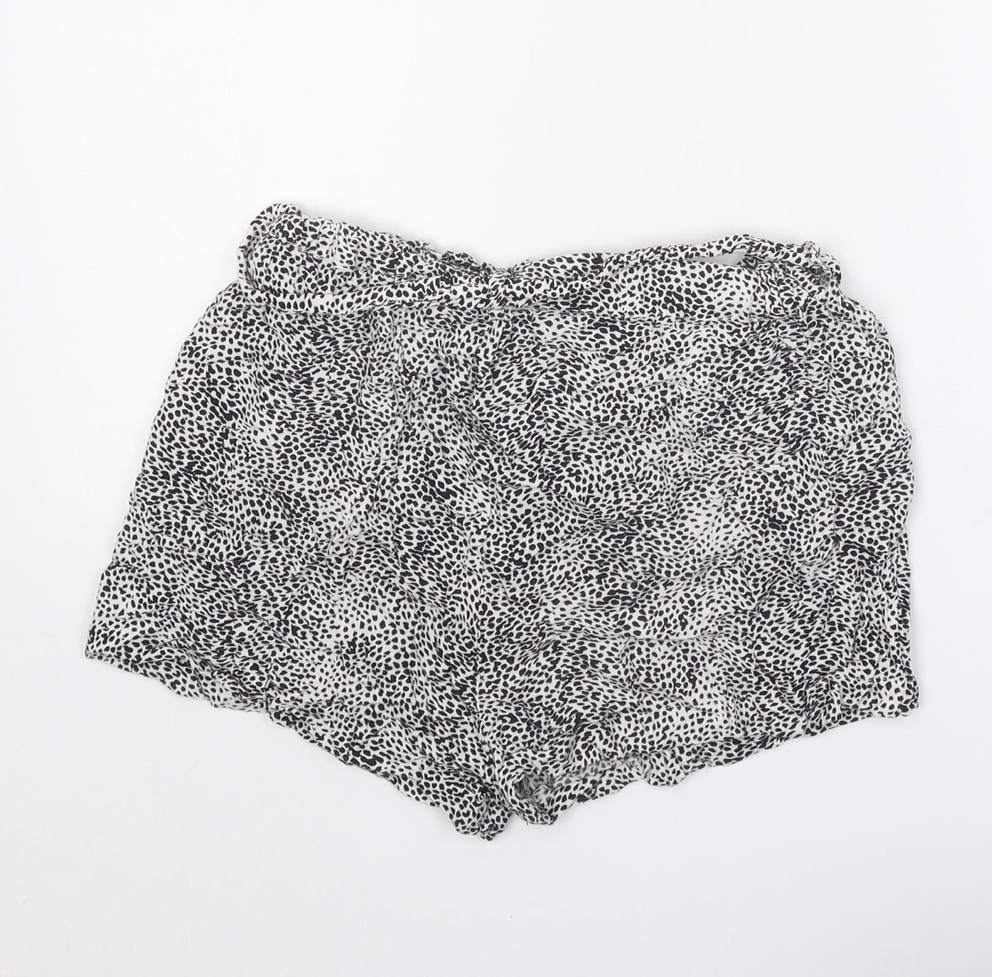 Primark Womens White Animal Print Viscose Bermuda Shorts Size 8 Regular Tie