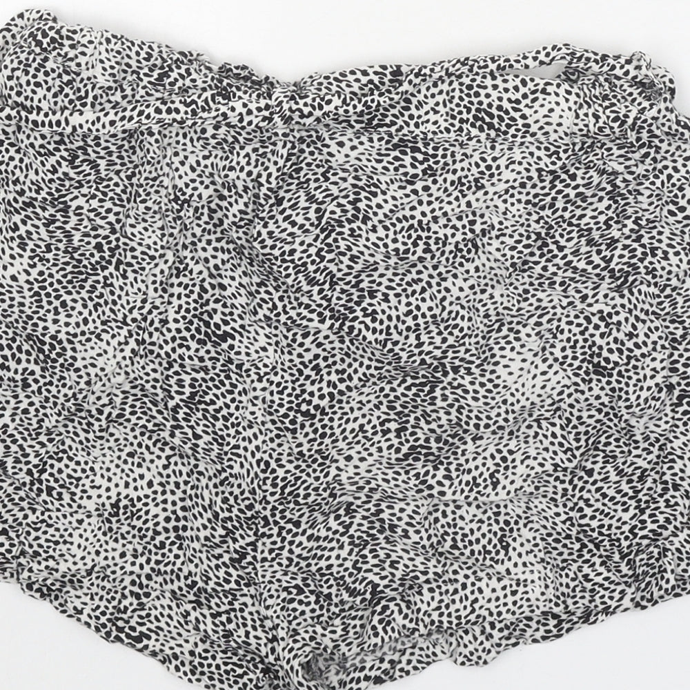 Primark Womens White Animal Print Viscose Bermuda Shorts Size 8 Regular Tie