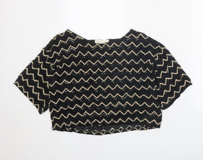 Womens UK Size S Staring at Stars Black Cropped T-Shirt