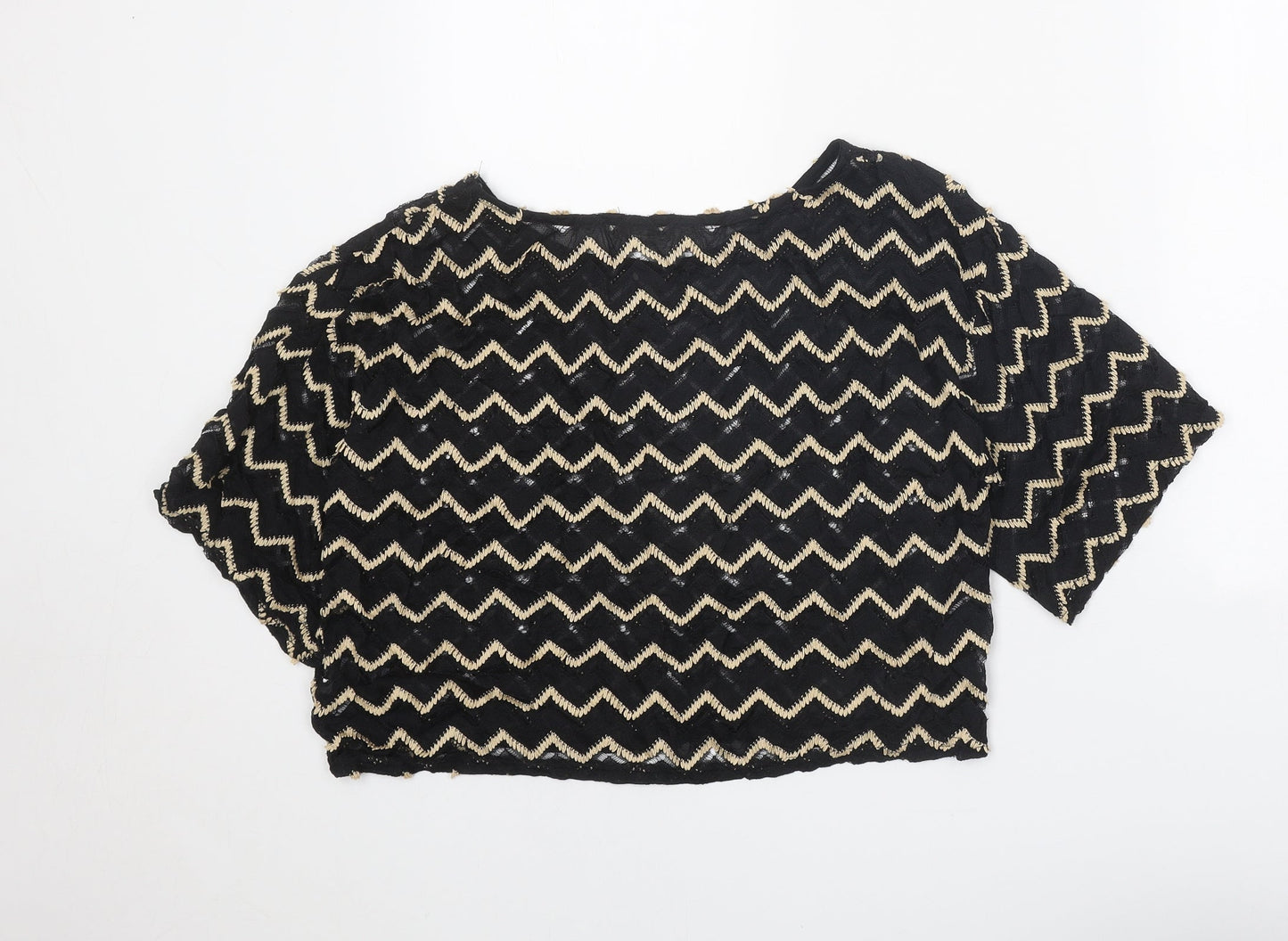 Womens UK Size S Staring at Stars Black Cropped T-Shirt