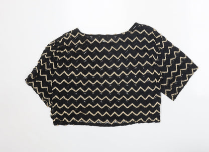 Womens UK Size S Staring at Stars Black Cropped T-Shirt