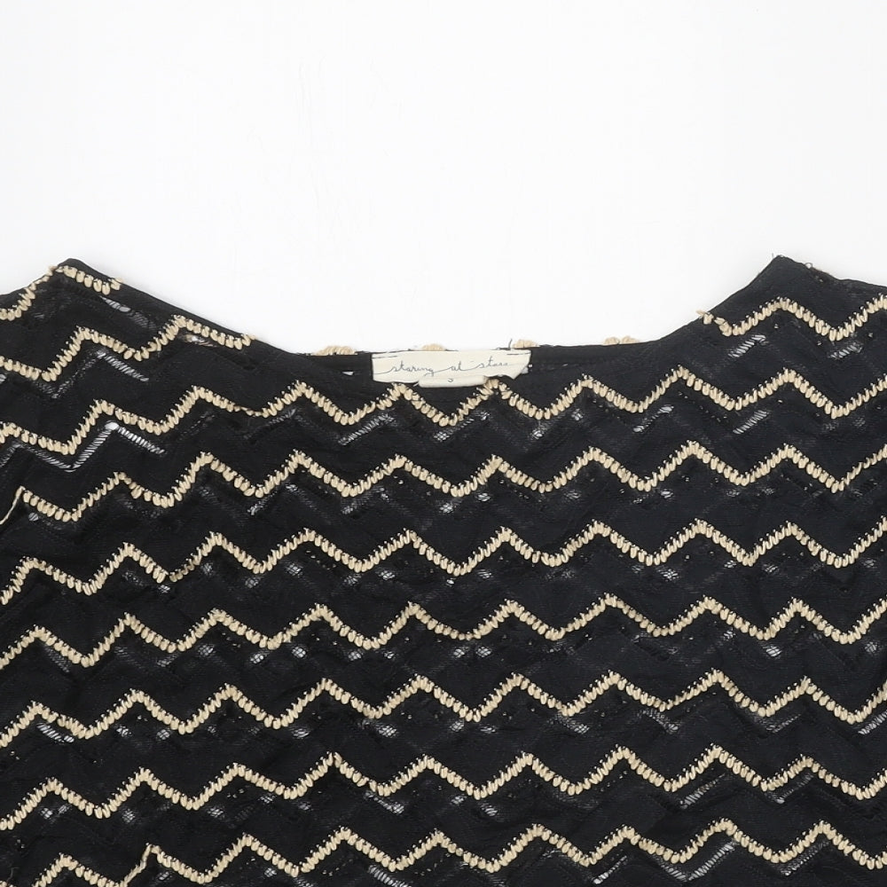 Womens UK Size S Staring at Stars Black Cropped T-Shirt