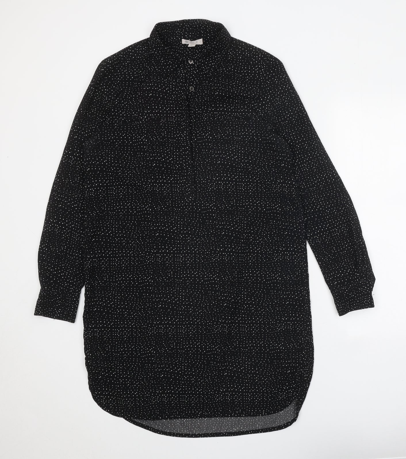 Lila Rose Womens Black Geometric Polyester Shirt Dress Size M Collared Button