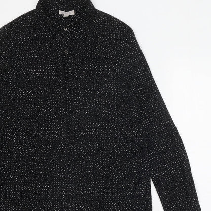 Lila Rose Womens Black Geometric Polyester Shirt Dress Size M Collared Button