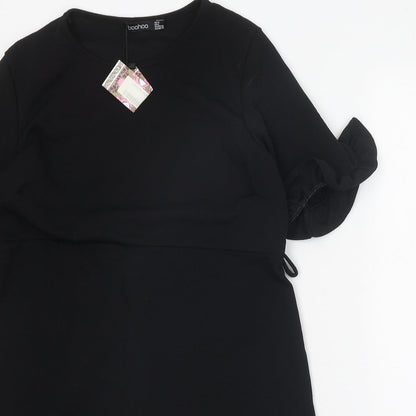 Boohoo Womens Black Polyester Fit & Flare Size 12 Round Neck Pullover
