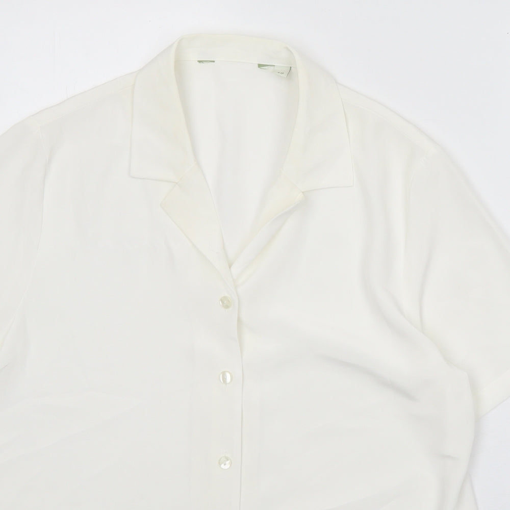Womens UK Size 10 Preworn White Basic Button-Up