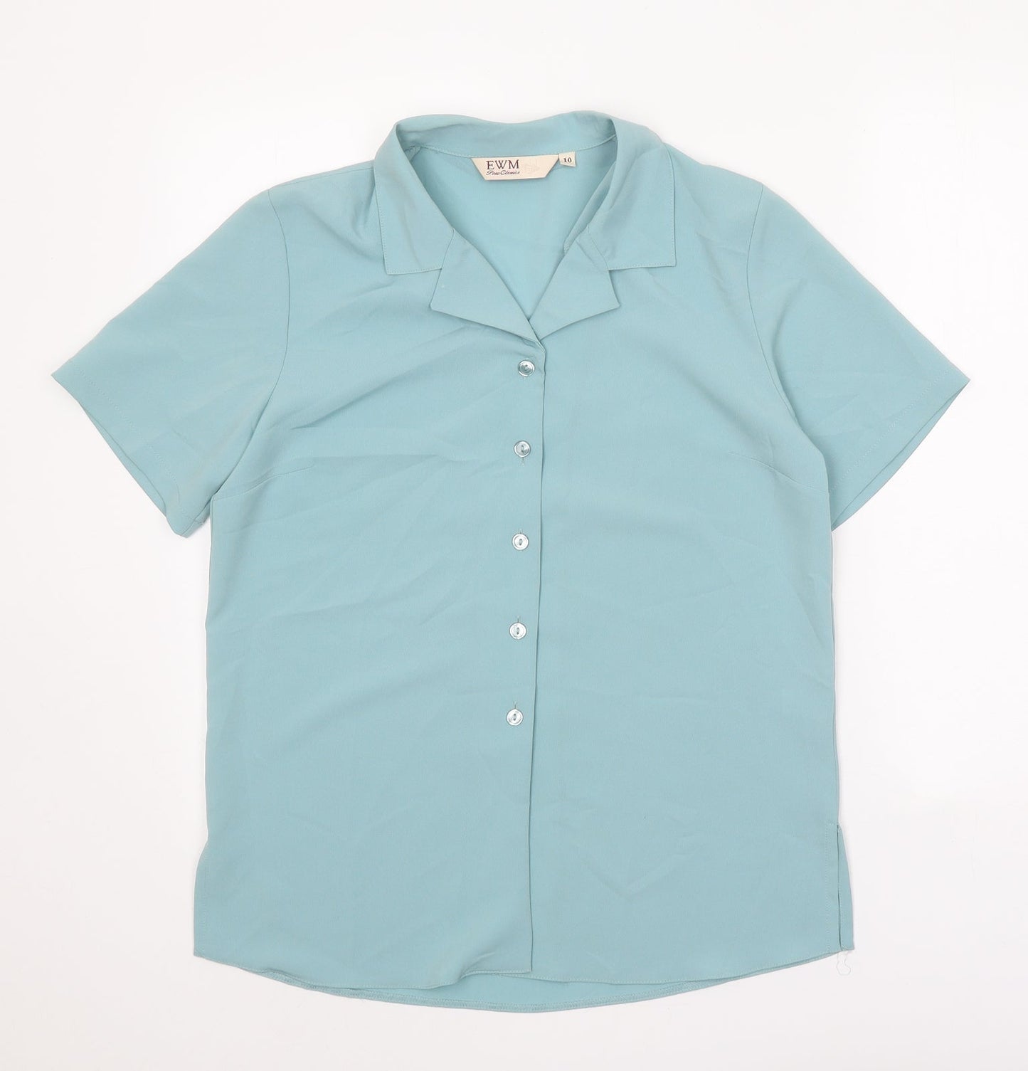 EWM Womens Blue Polyester Basic Button-Up Size 10 Collared