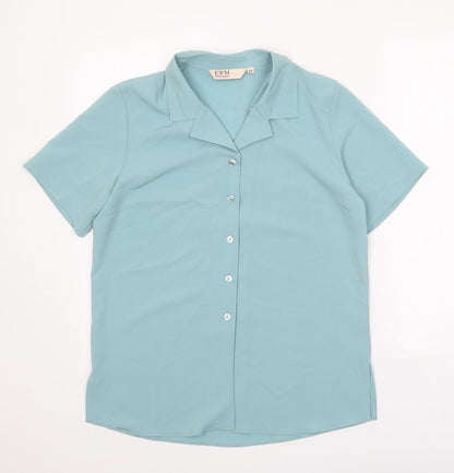 EWM Womens Blue Polyester Basic Button-Up Size 10 Collared