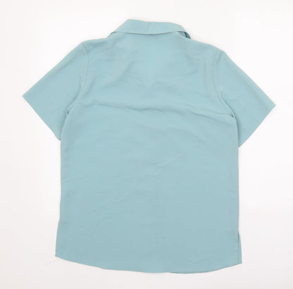 EWM Womens Blue Polyester Basic Button-Up Size 10 Collared