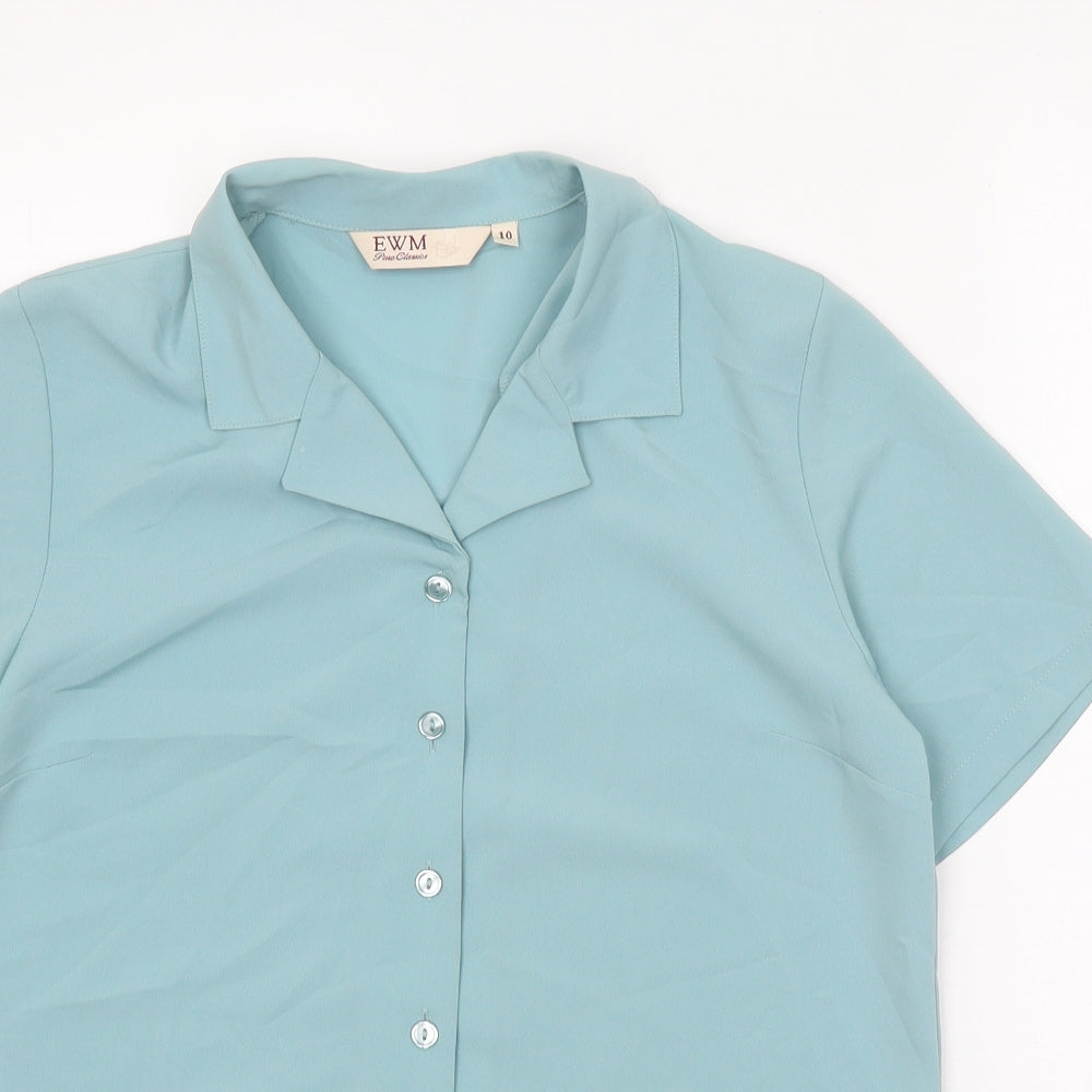 EWM Womens Blue Polyester Basic Button-Up Size 10 Collared