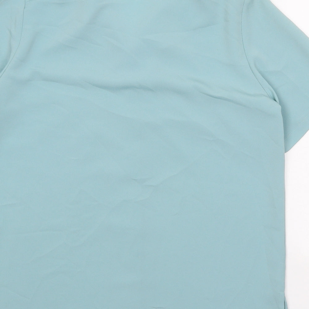 EWM Womens Blue Polyester Basic Button-Up Size 10 Collared