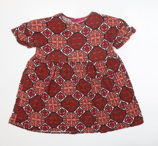 Boohoo Womens Red Geometric Viscose Fit & Flare Size 6 Round Neck Pullover