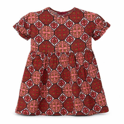 Boohoo Womens Red Geometric Viscose Fit & Flare Size 6 Round Neck Pullover