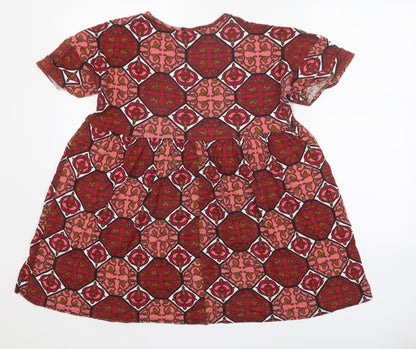 Boohoo Womens Red Geometric Viscose Fit & Flare Size 6 Round Neck Pullover