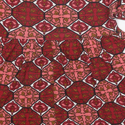 Boohoo Womens Red Geometric Viscose Fit & Flare Size 6 Round Neck Pullover