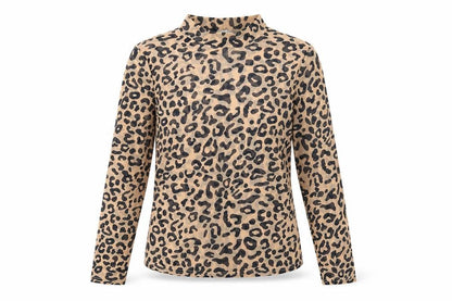 Preworn Womens Beige Animal Print Polyester Basic Blouse Size M Mock Neck - Leopard Print