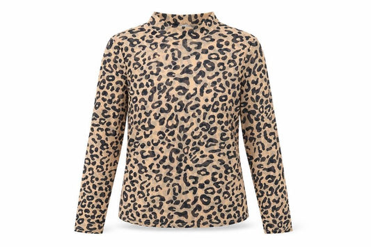 Preworn Womens Beige Animal Print Polyester Basic Blouse Size M Mock Neck - Leopard Print