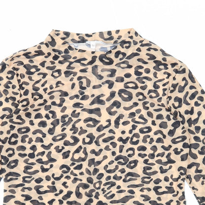 Preworn Womens Beige Animal Print Polyester Basic Blouse Size M Mock Neck - Leopard Print