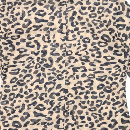 Preworn Womens Beige Animal Print Polyester Basic Blouse Size M Mock Neck - Leopard Print